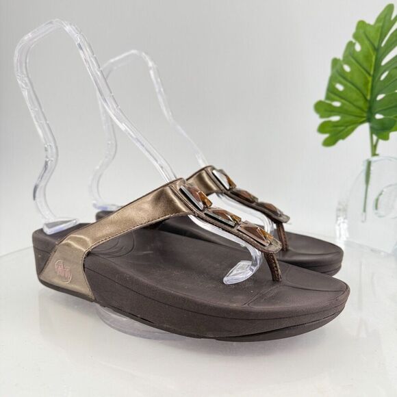 Fitflop Women's Walkstar Sandal Size 9 Thong Slide Toning Shoe Gold Rhinestone - Picture 2 of 13